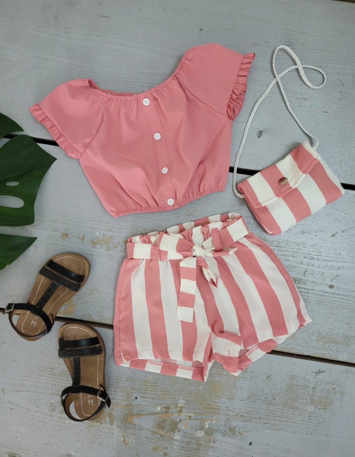 Stripe set met tas | Roze