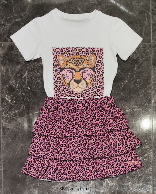 Leopard skirt set | Roze