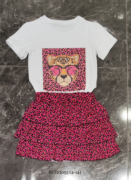 Leopard skirt set | Fuchsia