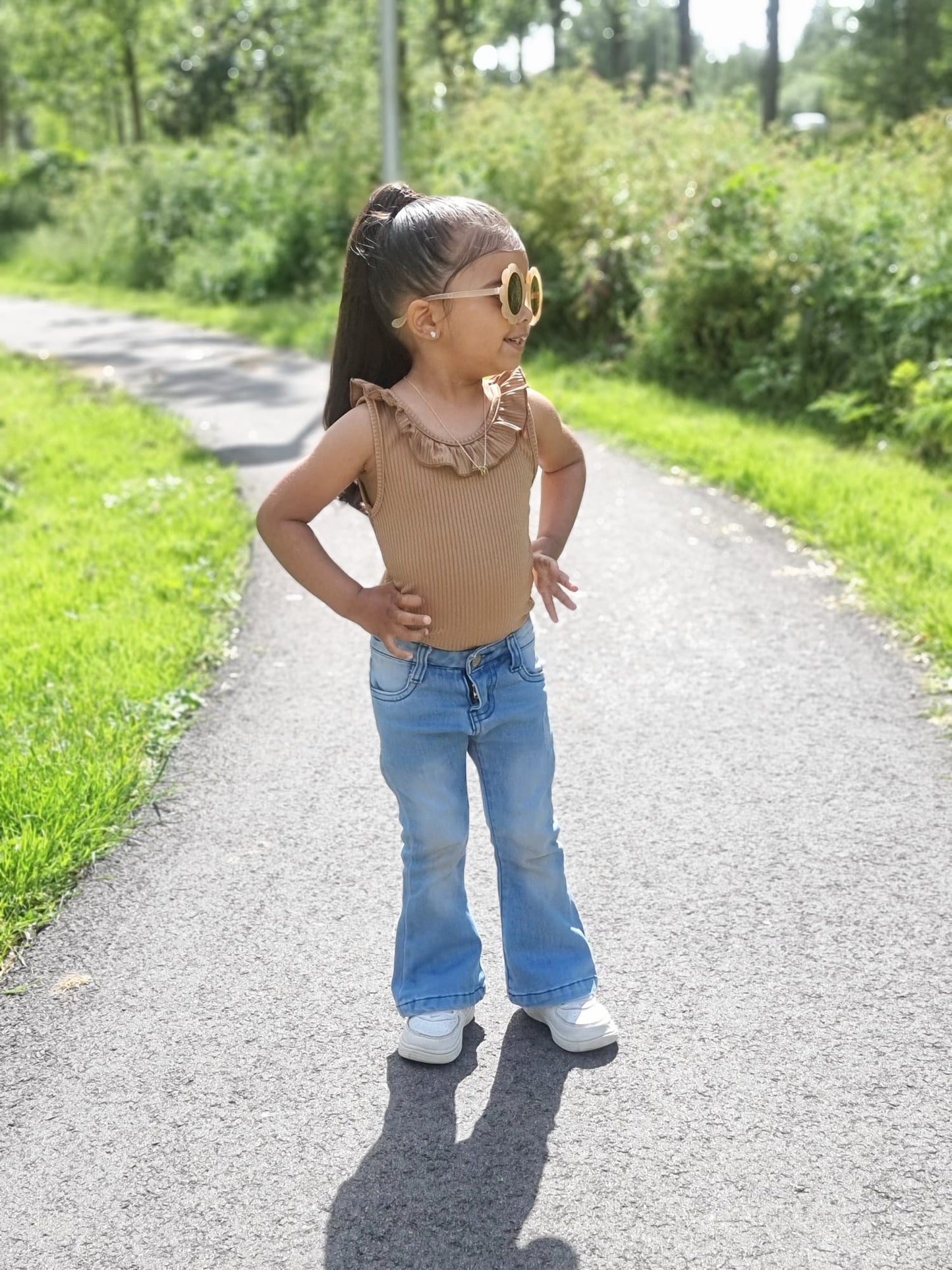 Short ruffle top | Camel