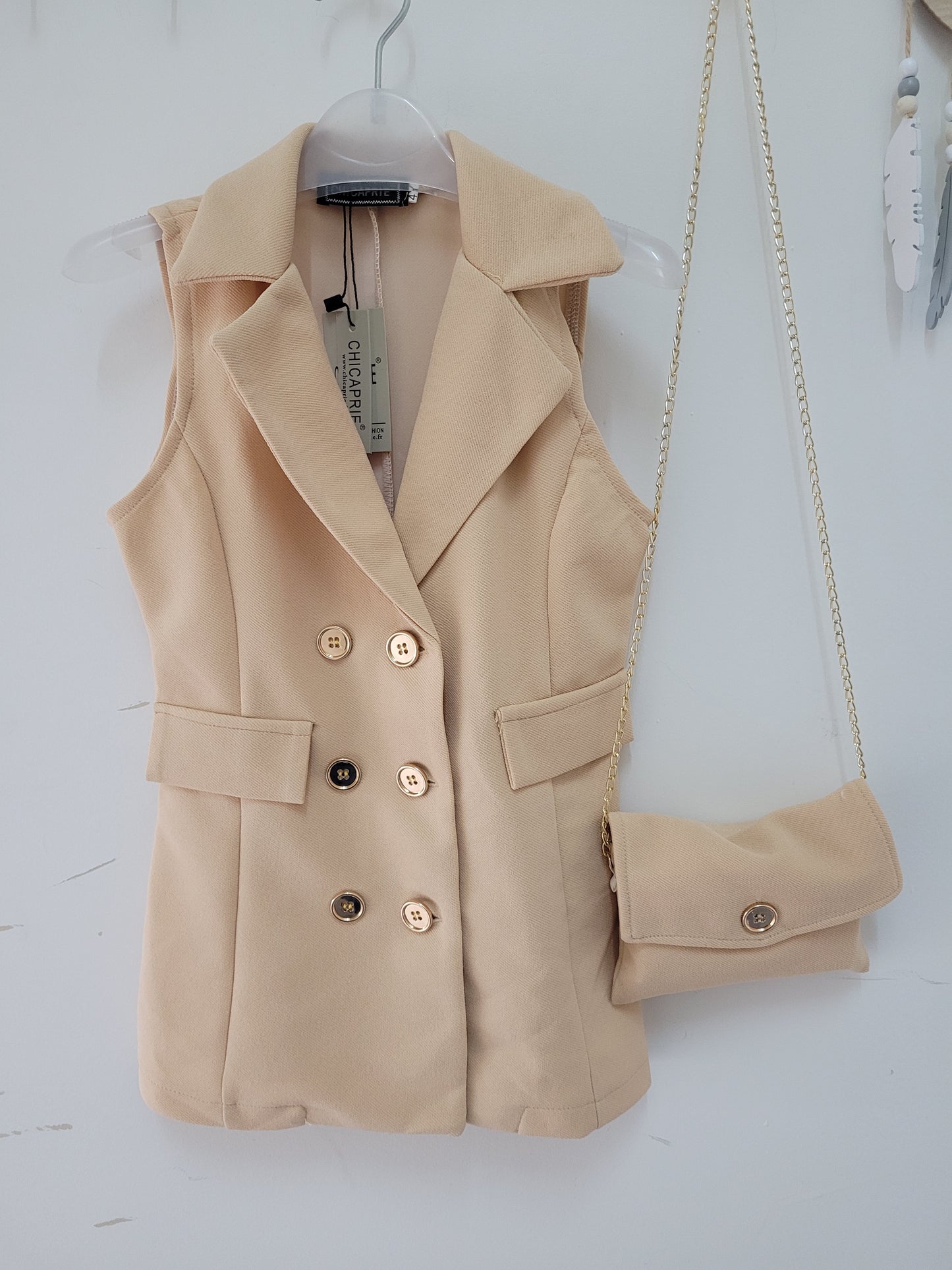 Gilet met tasje | Beige